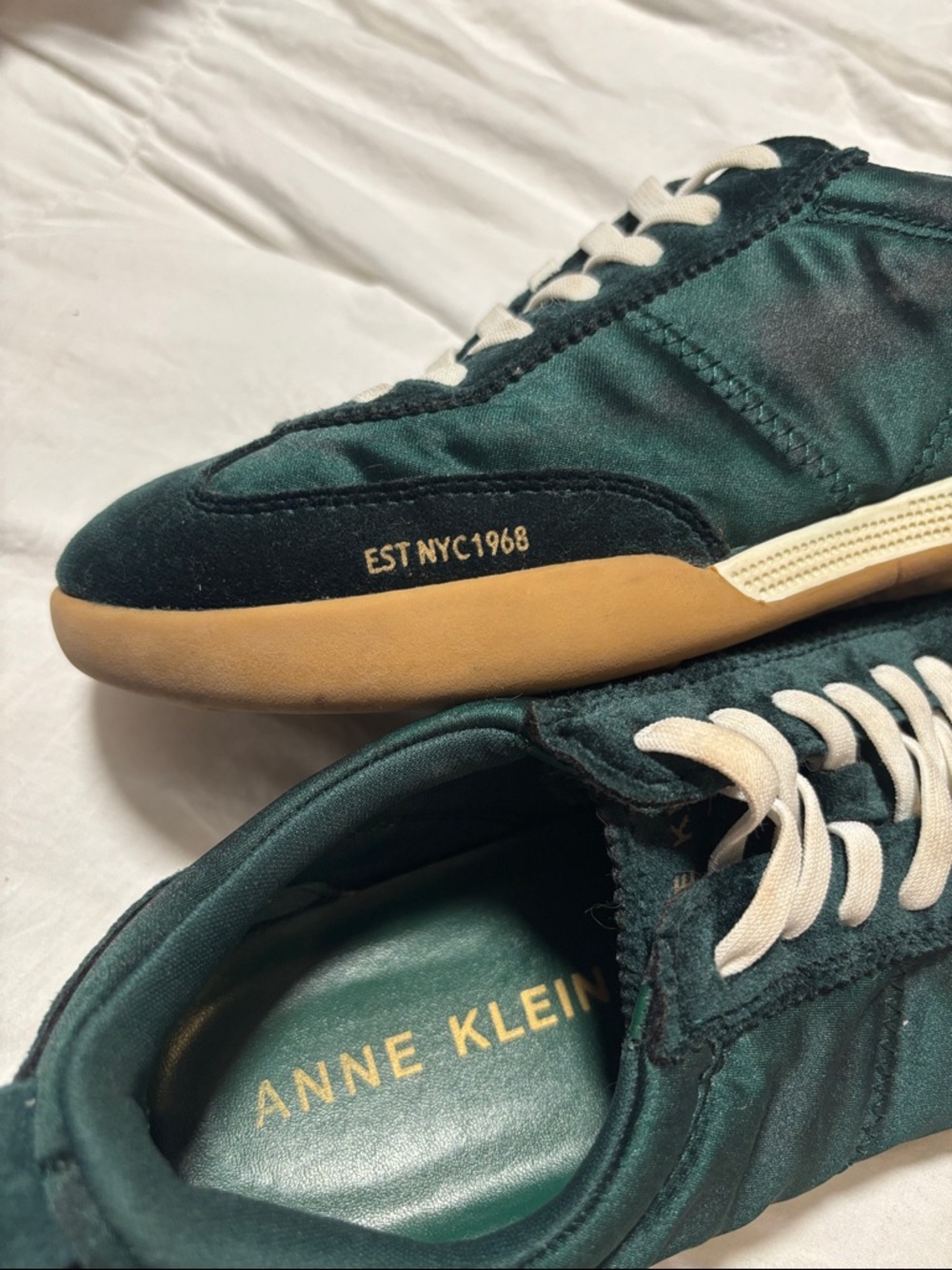 Anne Klein Deep Green Satin Low-Top Sneakers